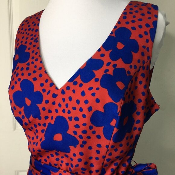 Modcloth Women's Red Dress with Blue Flowers Size Small Timeless Magnetism - Picture 4 of 16